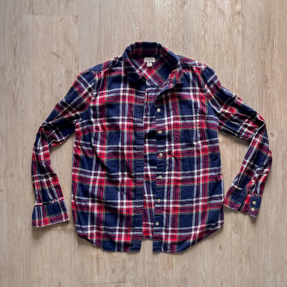 J. Crew Flannel Button-Down Shirt in Boy Fit - Antique Navy Red Plaid